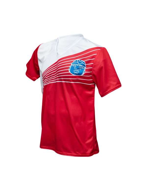 Playera sublimada escolar cuello V color blanco con rojo - Imagen 4