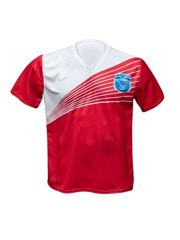 Playera sublimada escolar cuello V color blanco con rojo - Imagen 2