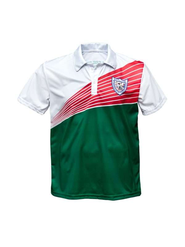 Playera sublimada cuello tipo polo color blanco con verde - Imagen 2