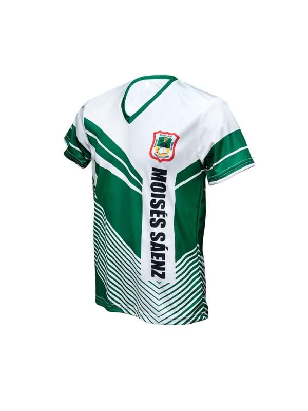 Playera sublimada escolar cuello V color blanco con verde - Imagen 4