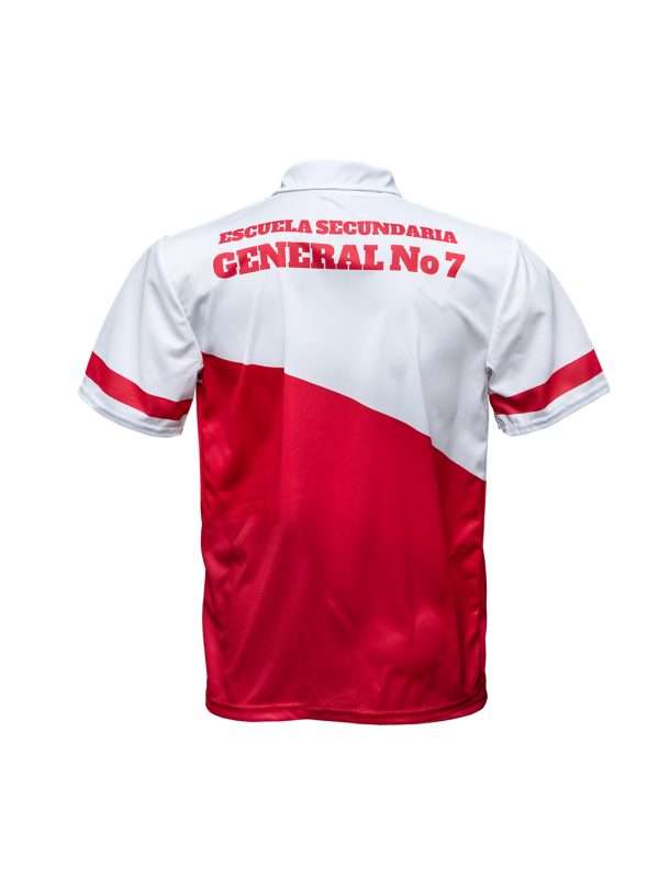 Playera sublimada cuello tipo polo color blanco con rojo - Imagen 3