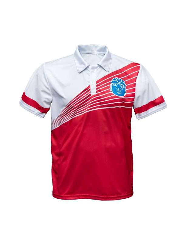 Playera sublimada cuello tipo polo color blanco con rojo - Imagen 2