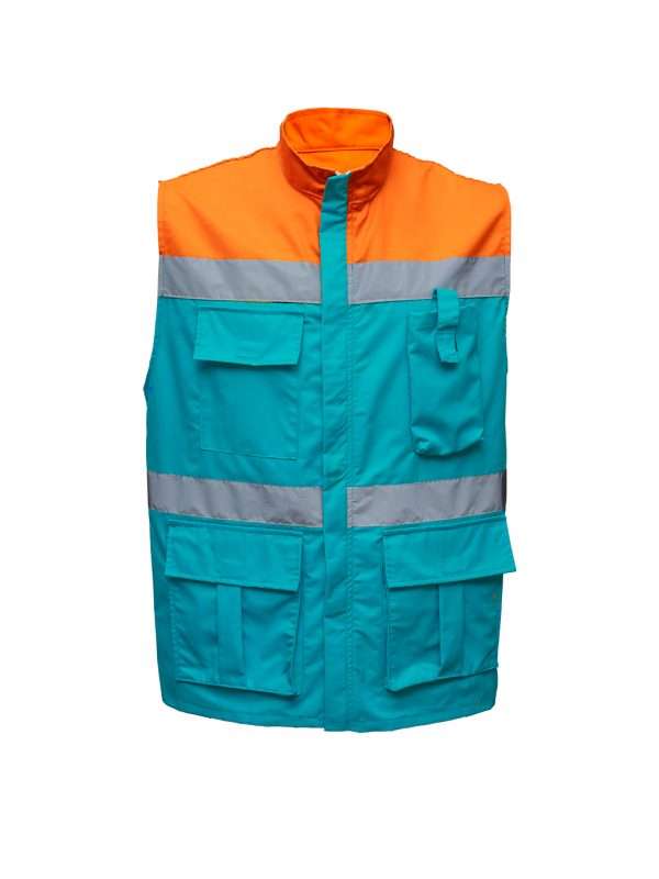 Chaleco de seguridad bicolor naranja y verde agua con reflejantes - Imagen 4
