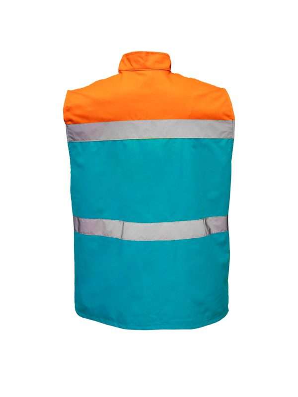 Chaleco de seguridad bicolor naranja y verde agua con reflejantes - Imagen 3