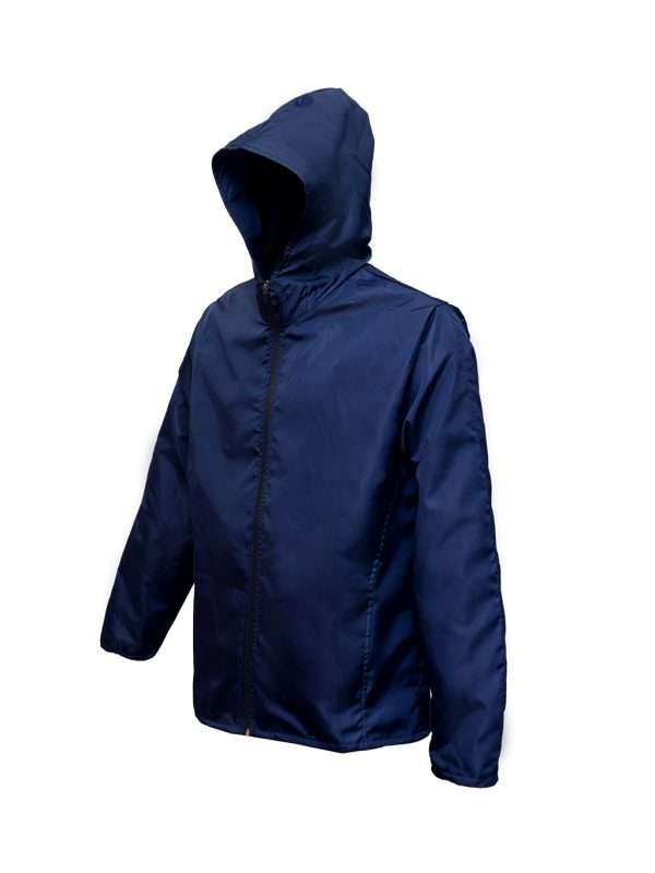 Chamarra rompevientos con gorro color azul marino - Imagen 5