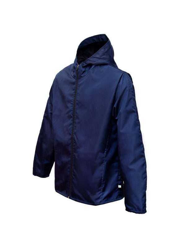 Chamarra rompevientos con gorro color azul marino - Imagen 3