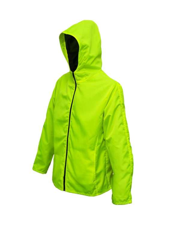 Chamarra rompevientos con gorro color amarillo neón - Imagen 4