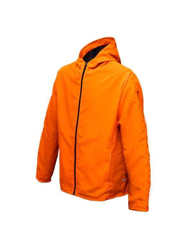 Chamarra rompevientos con gorro color naranja neón - Imagen 5