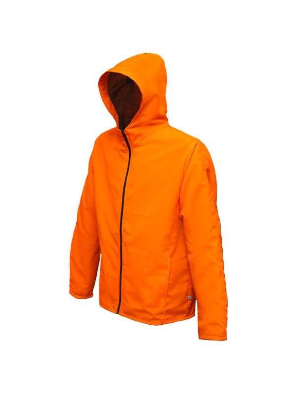 Chamarra rompevientos con gorro color naranja neón - Imagen 3
