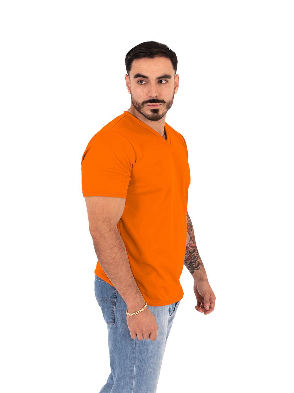 Playera cuello V color naranja caballero - Imagen 7