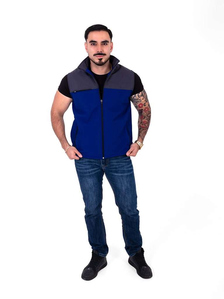 Gris Con Azul Rey Chaleco combinado azul rey con gris y cierre frontal - Besto uniformes