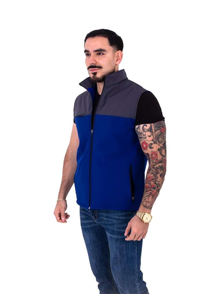 Gris Con Azul Rey Chaleco combinado azul rey con gris y cierre frontal - Besto uniformes
