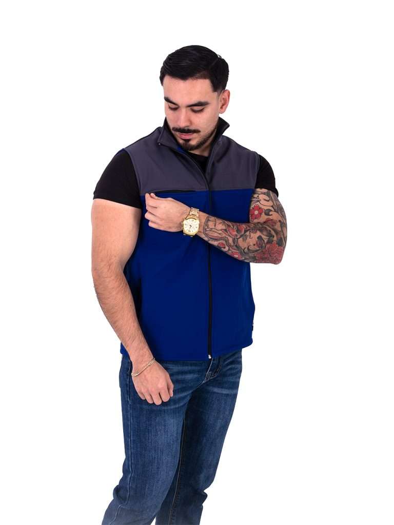 Gris Con Azul Rey Chaleco combinado azul rey con gris y cierre frontal - Besto uniformes