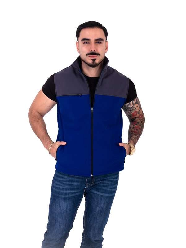 Gris Con Azul Rey Chaleco combinado azul rey con gris y cierre frontal - Besto uniformes
