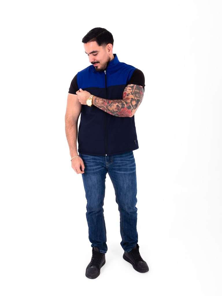 Gris Con Azul Rey Chaleco combinado gris con azul rey y cierre frontal - Besto uniformes