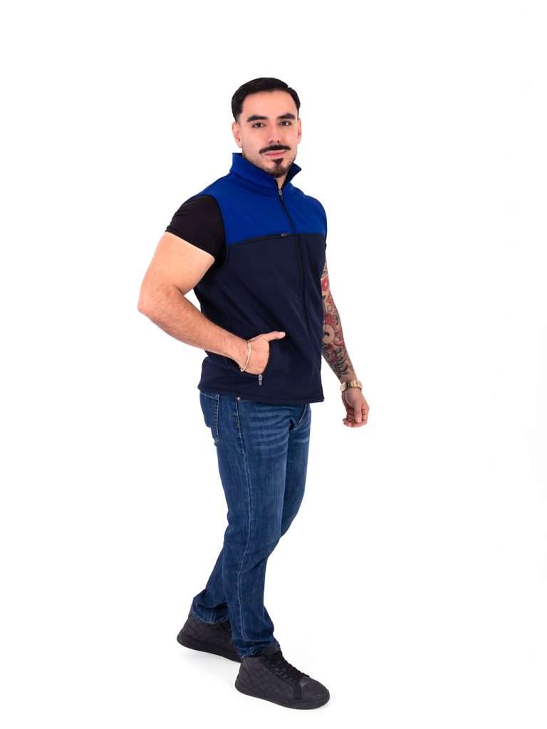 Gris Con Azul Rey Chaleco combinado gris con azul rey y cierre frontal - Besto uniformes