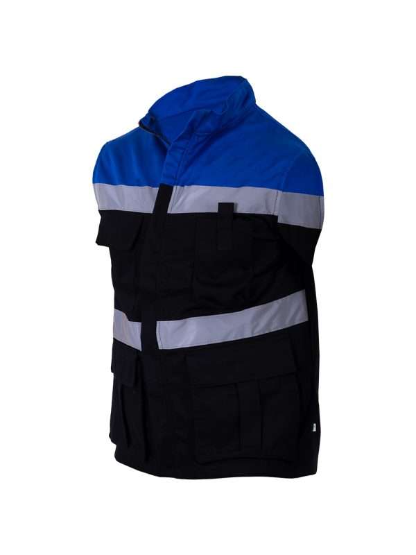 Chaleco de seguridad bicolor negro con azul rey - Besto uniformes