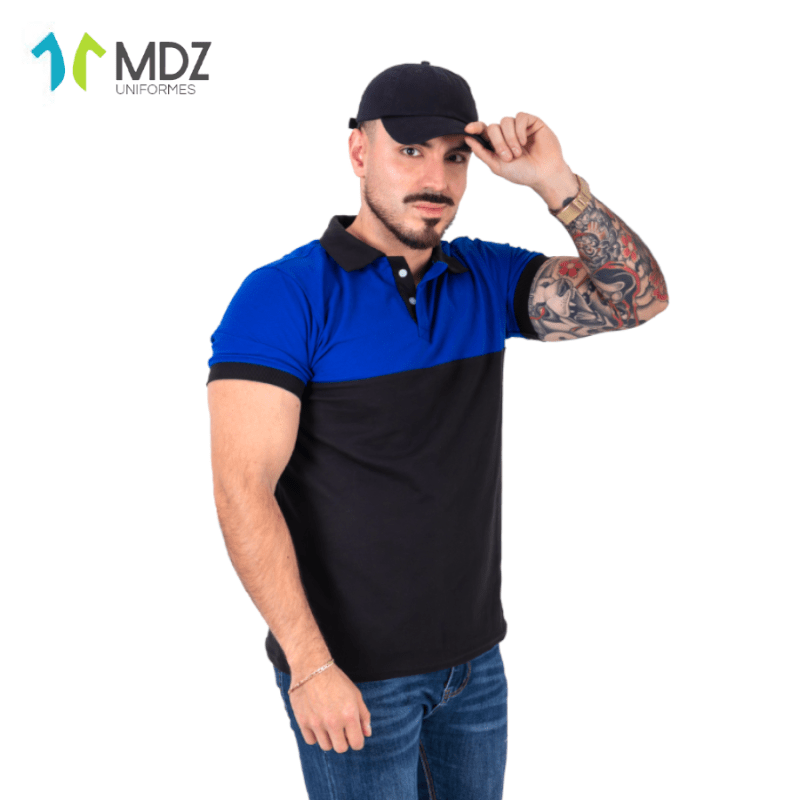 Playera Tipo Polo Plus color azul rey con azul marino - Besto uniformes