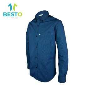 Camisa empresarial manga larga a cuadros azul marino - Besto Uniformes