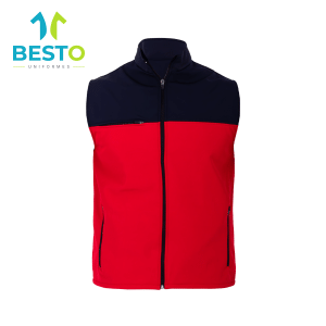 Chaleco combinado rojo con azul marino y cierre frontal